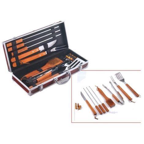 70476-OMPAGRILL SET VALIGETTA IN RADICA DA 12 PEZZI IN ACCIAIO INOX